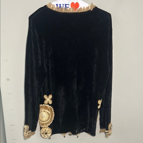 That Sweater Black Velvet Top with Gold Safari Embellishments - Picture 2 of 8